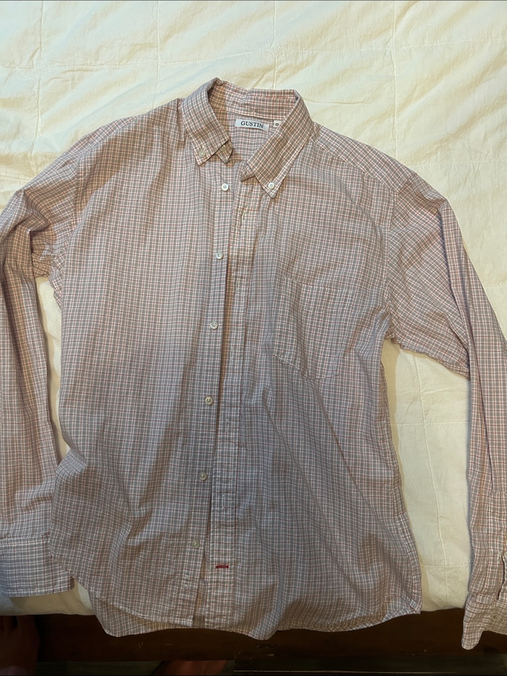 Gustin Men's Button-Down Check Shirt in Light Pink and White